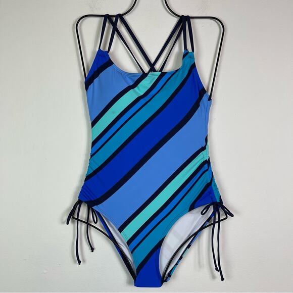 Nautica NWOT Newport Stripe One-Piece Swimsuit Blue M - Picture 3 of 7